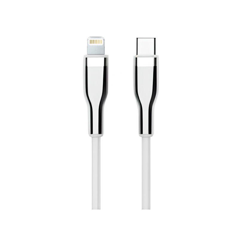 Cable Usb Teros Te-70212w, Tipo C A Lightning, 3a, 20w Máx, Blanco Y Plateado Con