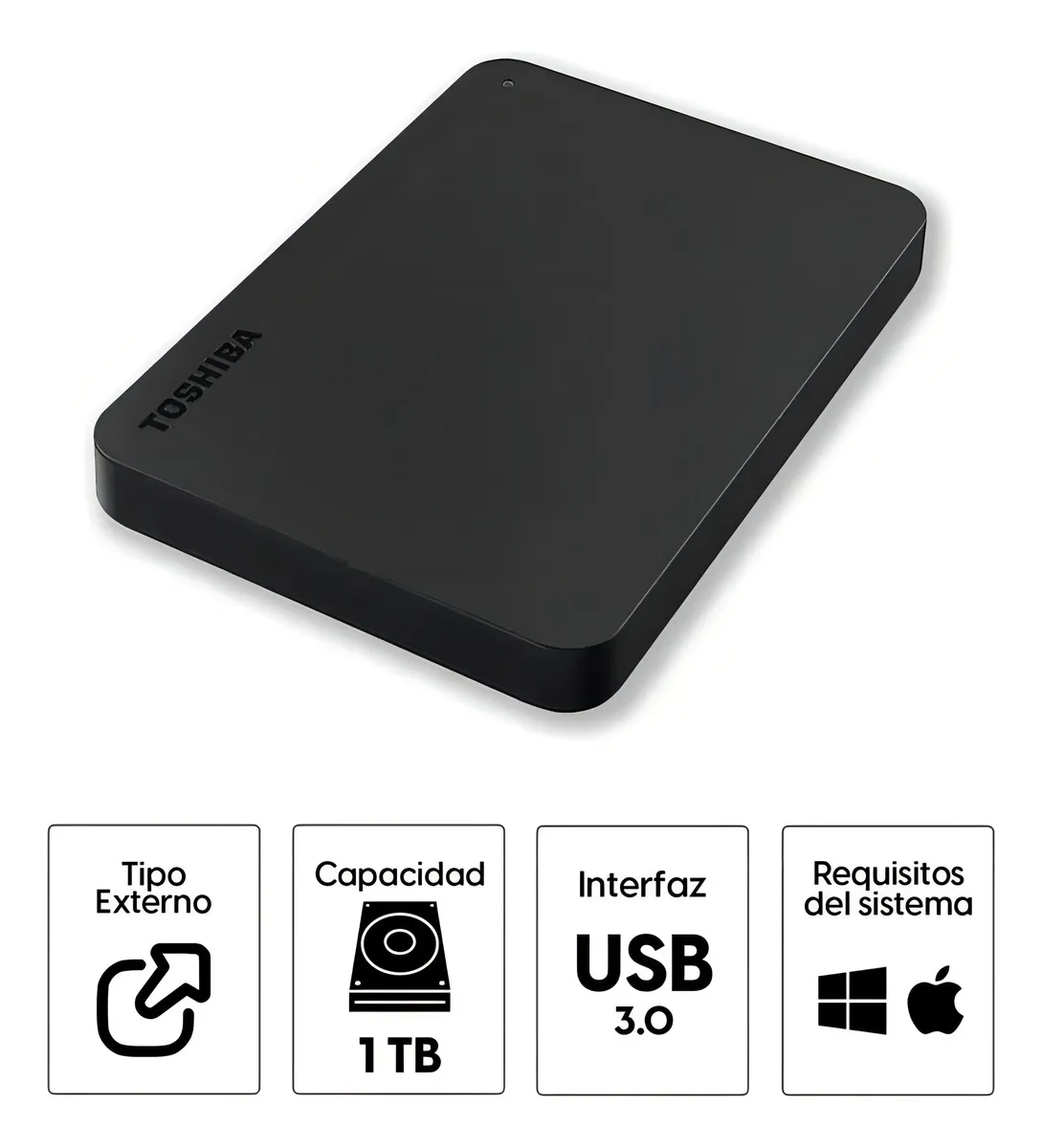 Disco Duro Externo Toshiba Canvio Basics, 1 Tb, Usb 3.0, 2.5, Negro.