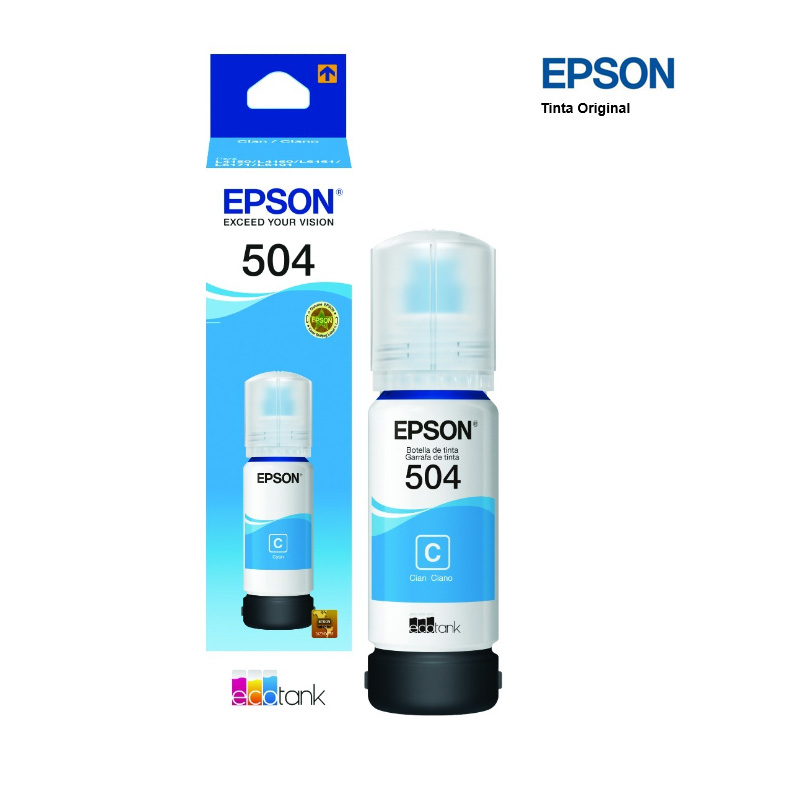 Botella De Tinta Epson T504220-al, Color Cyan, Contenido 70ml. Para Impresoras Ep