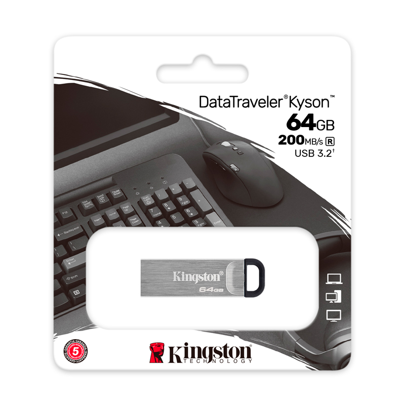 Memoria Flash Usb Kingston Datatraveler Kyson, 64gb, Usb 3.2 Gen 1, Plata Present