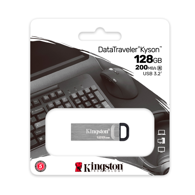 Memoria Flash Usb Kingston Datatraveler Kyson 128gb, Usb 3.2 Gen 1, Color Plata.