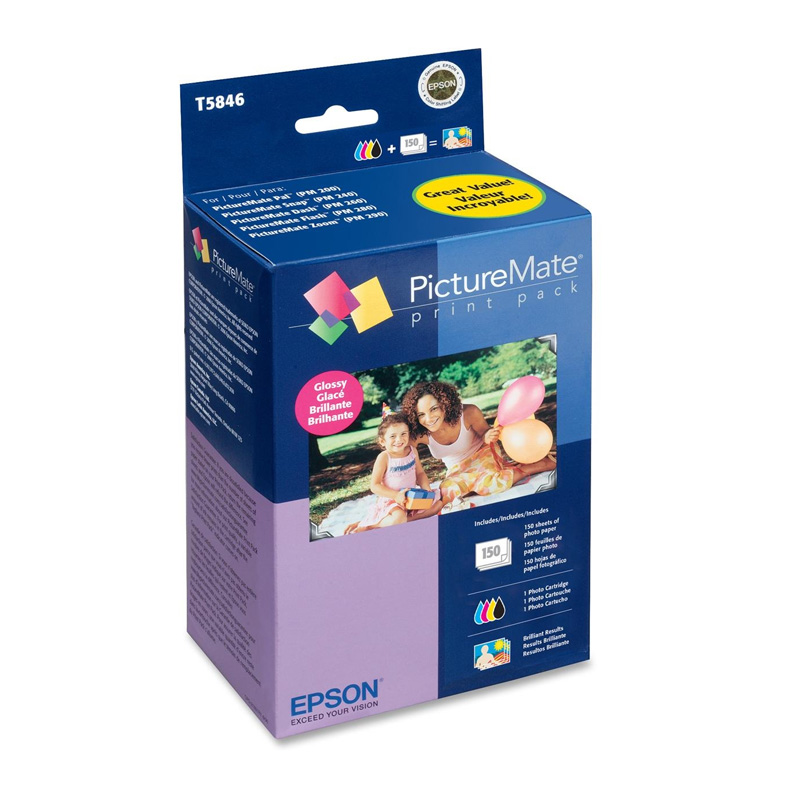 200 Series Print Pack 150 Hojas Papel Glossy T5846, Contiene Un Cartucho De Tinta De
